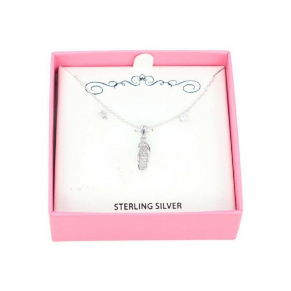 Flip-flop 2-Pc Set Cubic Zirconia Pendant Necklace and Stud Earrings in Sterling